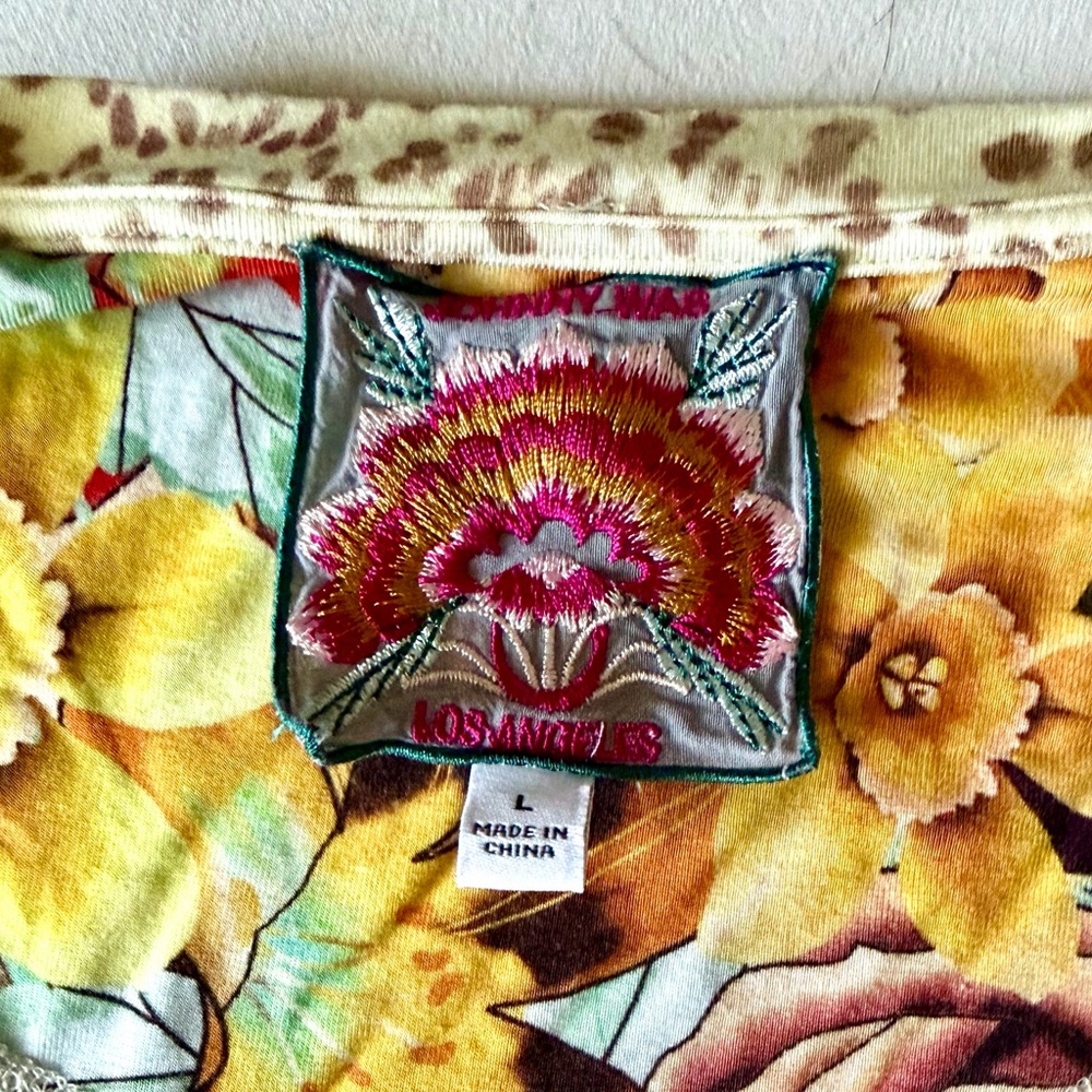 Johnny Was Cream Floral V-Neck Blouse with Pink, Yellow & Turquoise Accents - Picture 5 of 5